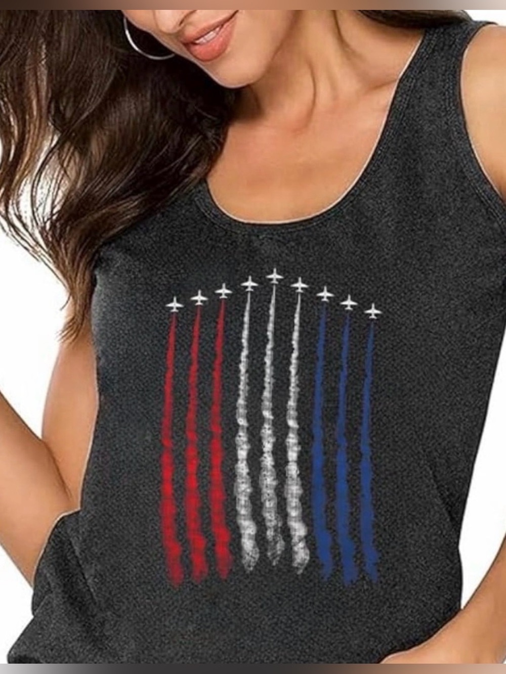 Women's Gray Patriotic Jet Flag Tank Top Size L. NWT.